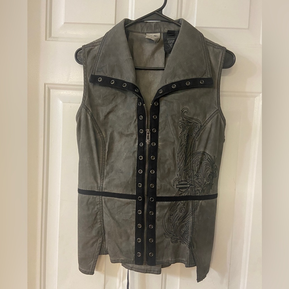 Harley Davidson Womens Zip Vest with Laced Up Back - Size XL